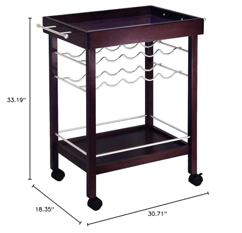 Winsome 33 1/4 x 30 x 18 1/2-Inch Mirror Top Bar Cart With Wine Rack, Dark Espresso (92329)