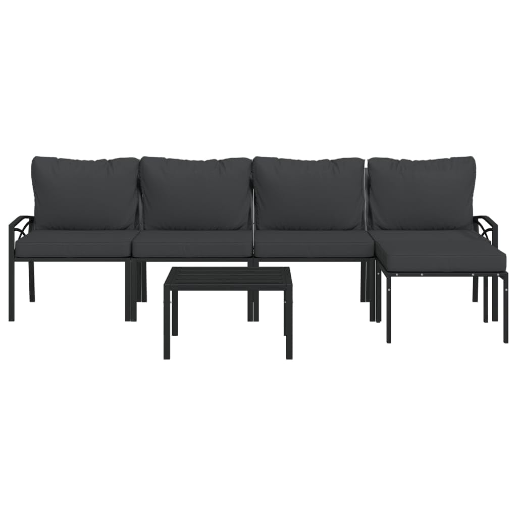 vidaXL 6 Piece Patio Lounge Set with Gray Cushions Steel