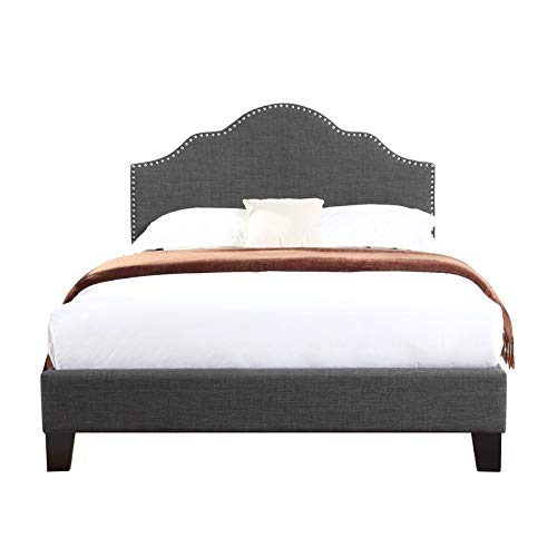Wallace & Bay Kirby Upholstered Bed with Nailhead, Full, Dark Gray