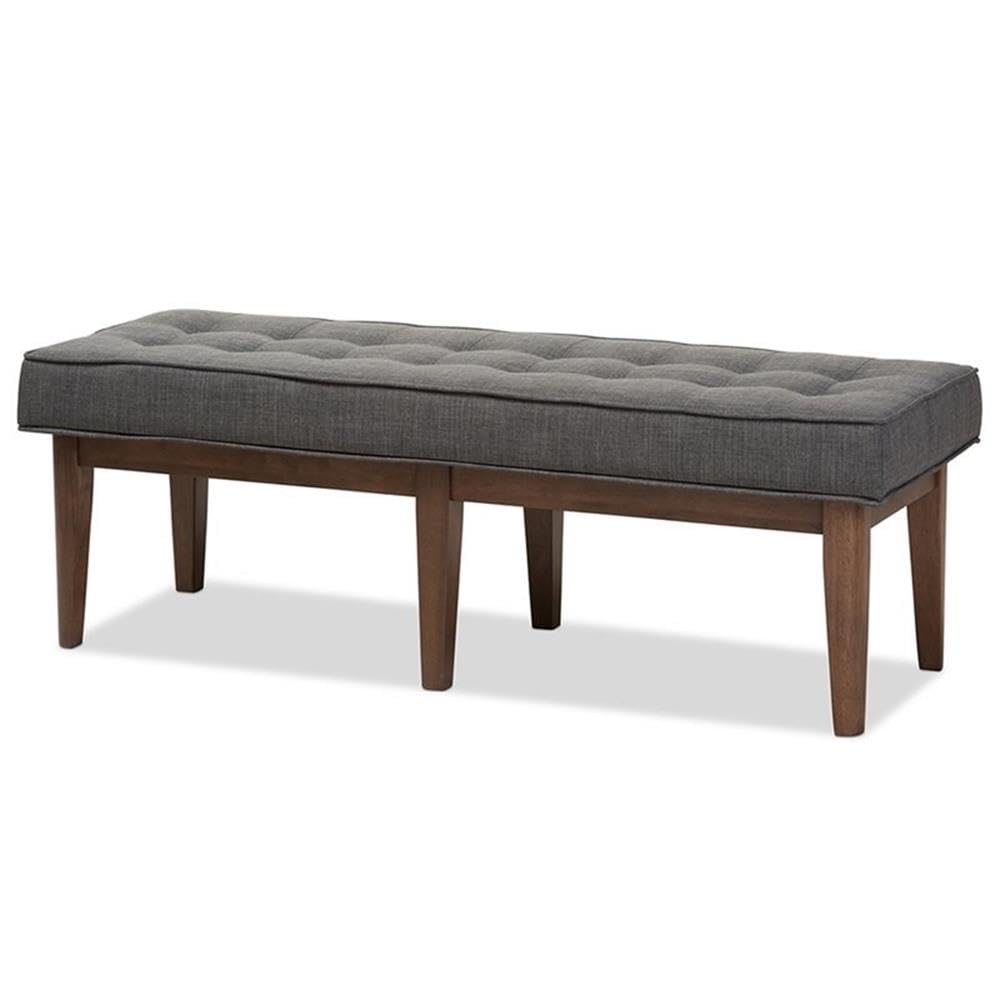 Baxton Studio Lucca Mid-Century Modern Walnut Wood Dark Grey Fabric Button-Tufted Bench/Mid-Century/Fabric Polyester 100%&quot;/Rubber Wood/Dark Grey/Walnut Brown