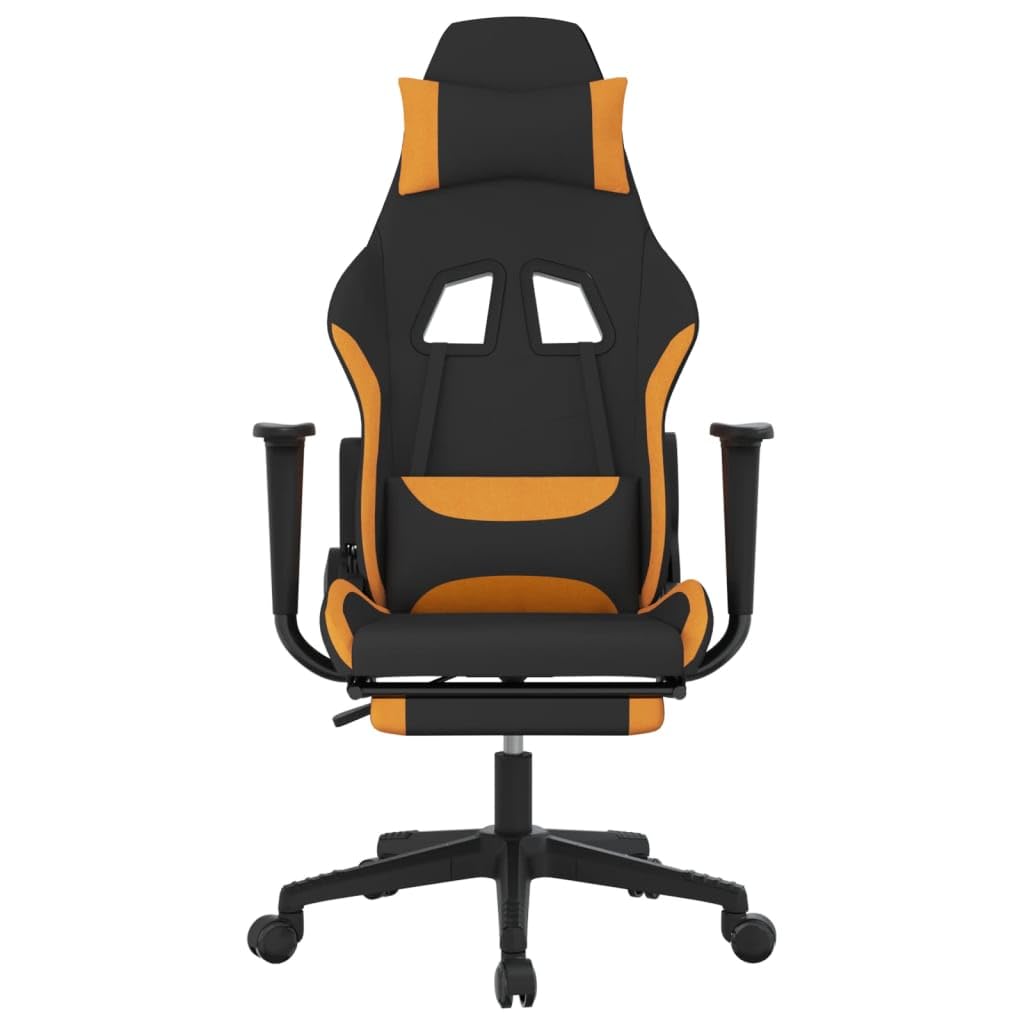 vidaXL Fabric Gaming Chair with Footrest - Adjustable Seat and Backrest - Stylish Black and Dark Yellow Design - Comfortable Foam Filling - Modern Design for Enhanced Gaming Experience