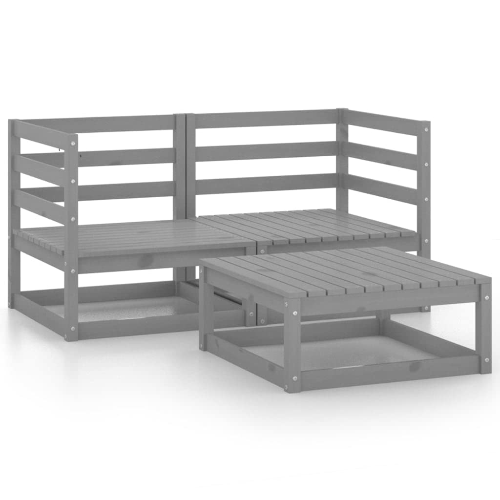 vidaXL Solid Pinewood Patio Lounge Set 3 Piece Garden Outdoor Lawn Yard Terrace Balcony Wooden Seat Seating Sitting Chair Sofa Furniture Gray