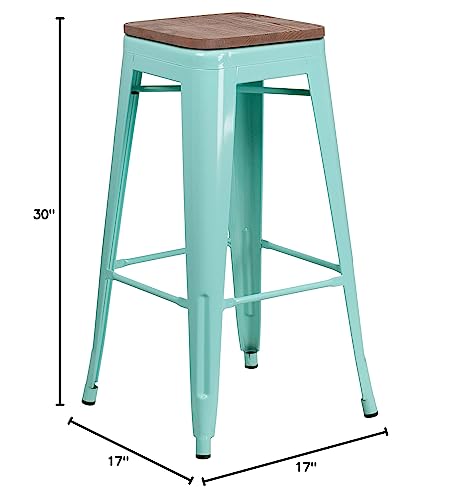 Flash Furniture 30&quot; High Backless Mint Green Barstool With Square Wood Seat
