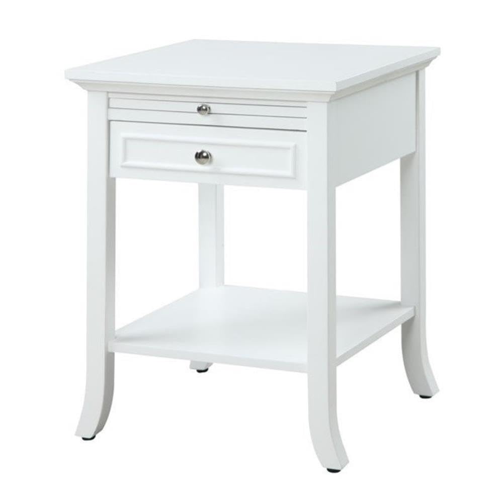 Convenience Concepts American Heritage Logan 1 Drawer End Table with Pull-Out Shelf, White, 18 in x 18 in x 24 in