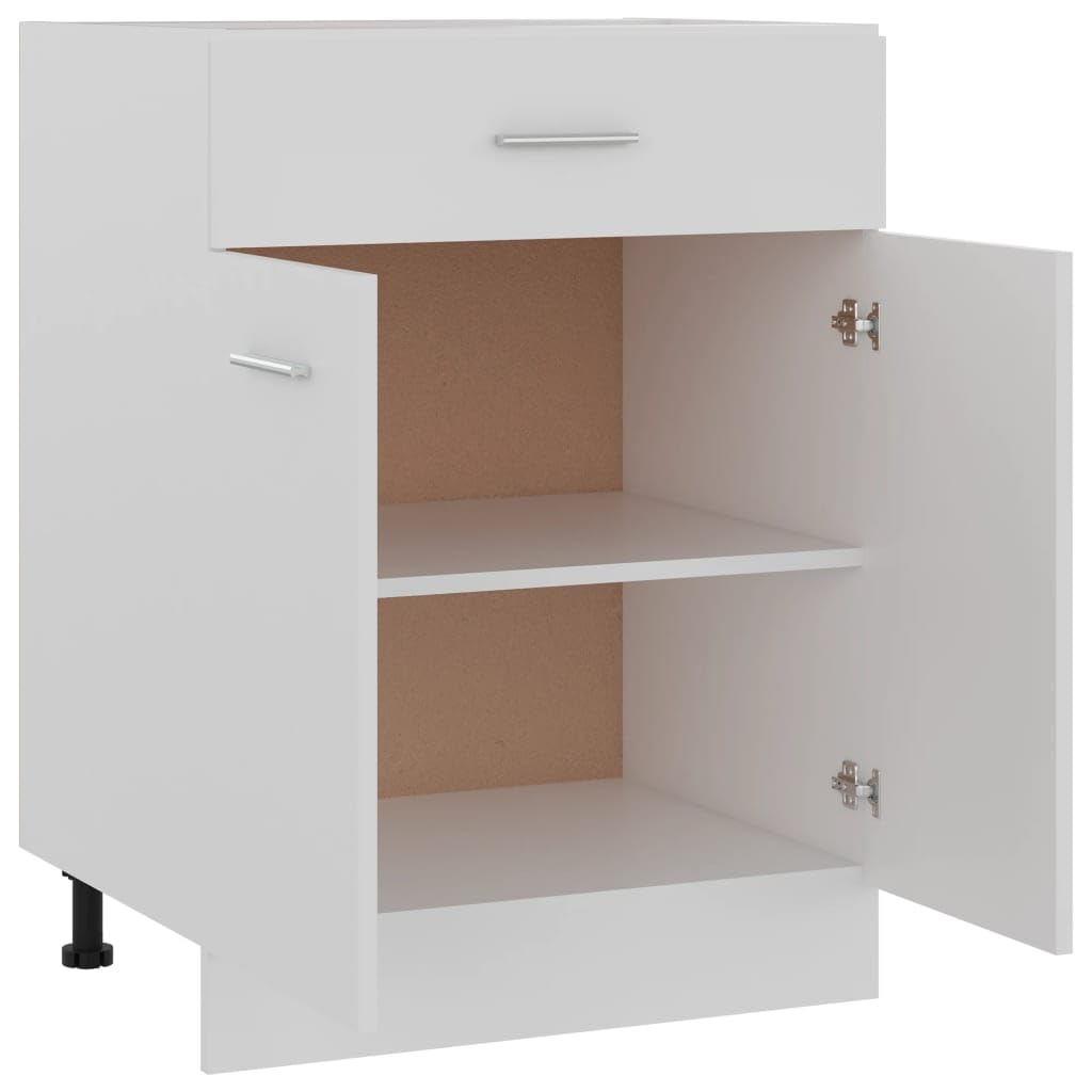 vidaXL Bottom Kitchen Cabinet with Drawer and Two Shelves - Engineered Wood Construction - White Finish - 23.6"x18.1"x32.1"