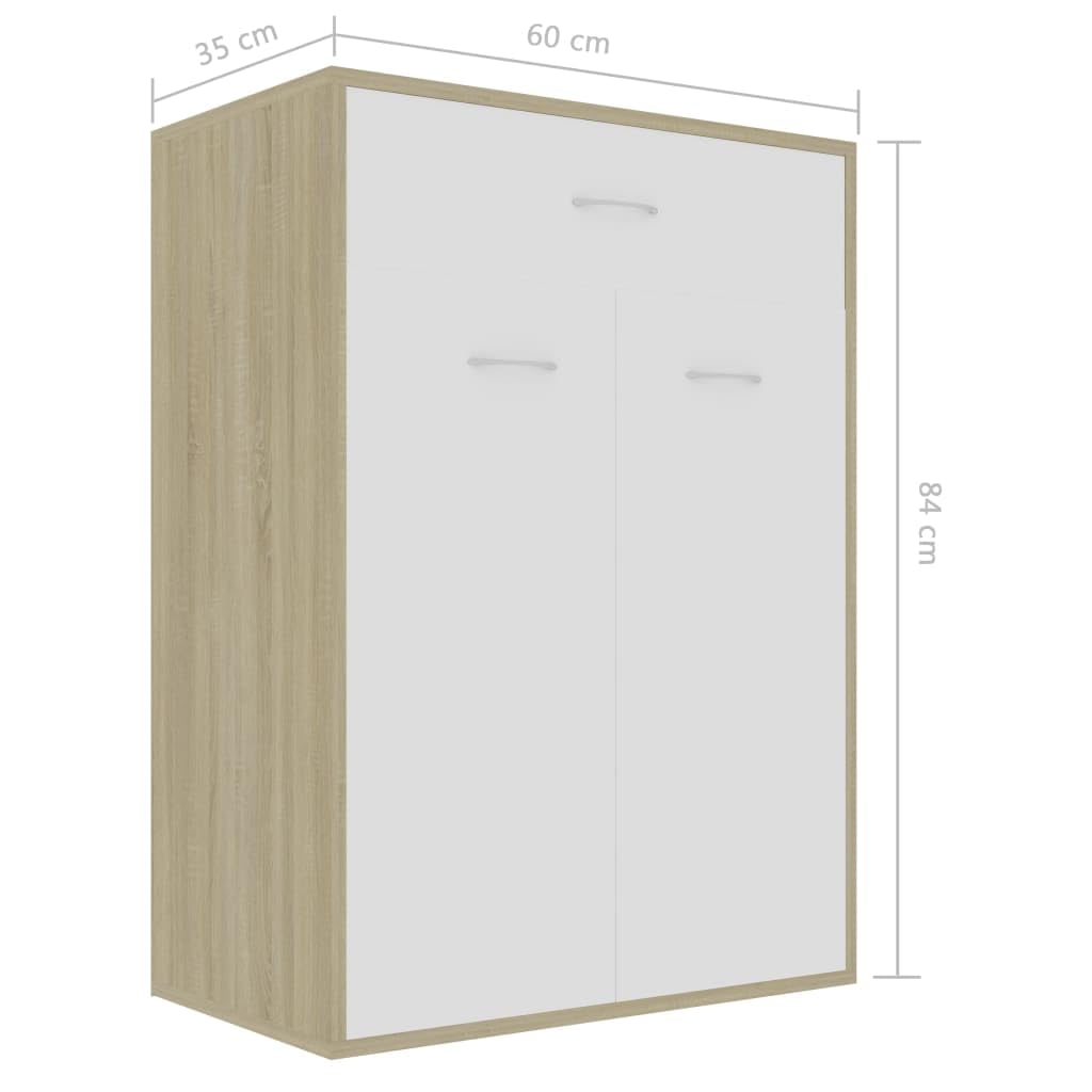 vidaXL Engineered Wood Shoe Cabinet | White and Sonoma Oak Design | with Drawer, Doors and Shelves | Wall Mounting Accessories Included