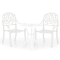 vidaXL Patio Bistro Set - 3 Piece Cast Aluminum Outdoor Furniture Set - Includes 2 Garden Chairs and 1 Table with an Umbrella Hole - Sturdy and Weather-Resistant - Elegant Design – White