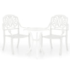 vidaXL Patio Bistro Set - 3 Piece Cast Aluminum Outdoor Furniture Set - Includes 2 Garden Chairs and 1 Table with an Umbrella Hole - Sturdy and Weather-Resistant - Elegant Design – White