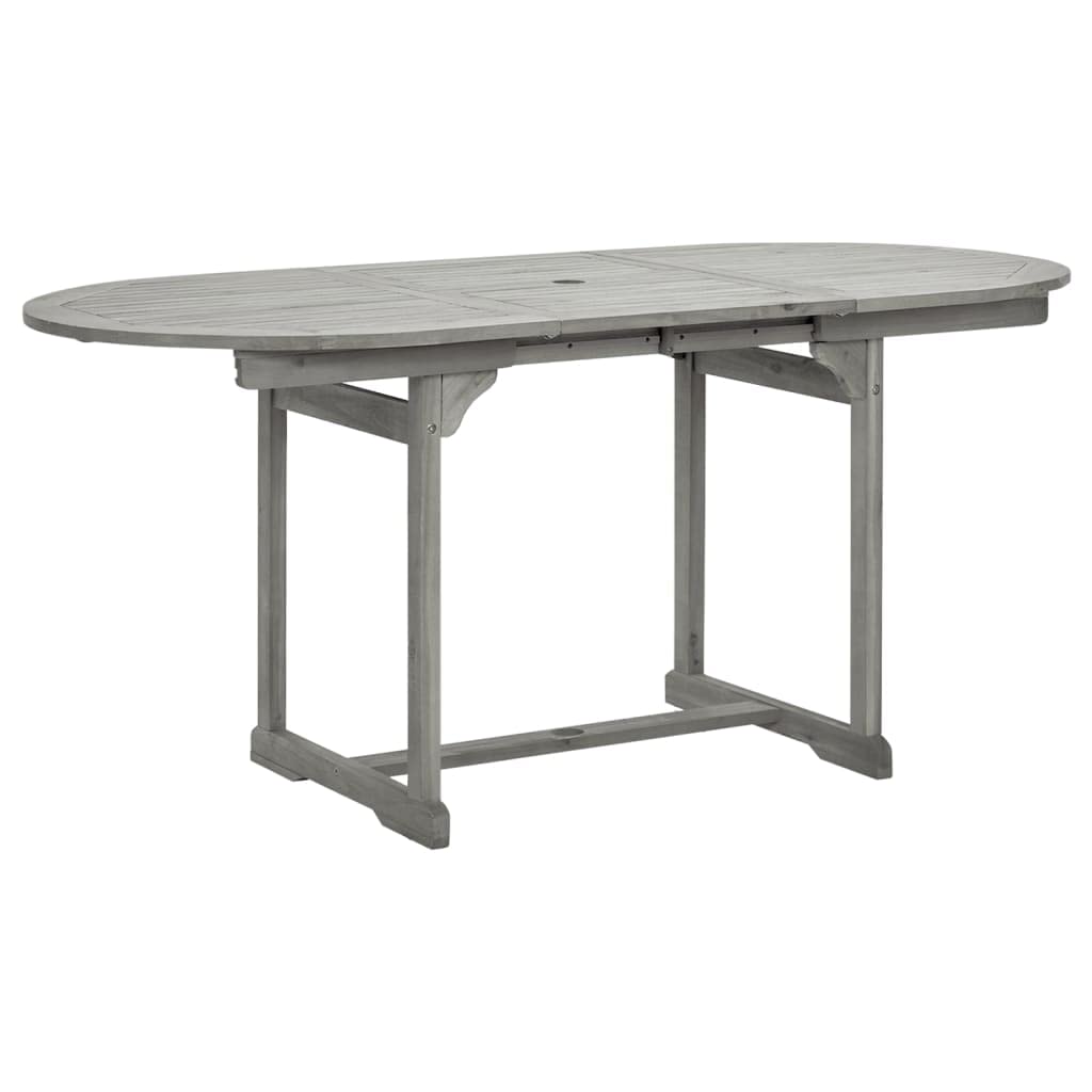 vidaXL Outdoor Patio Dining Set - Solid Acacia Wood, Extendable Table and Folding Chairs, Gray Wash Finish, Weather-Resistant