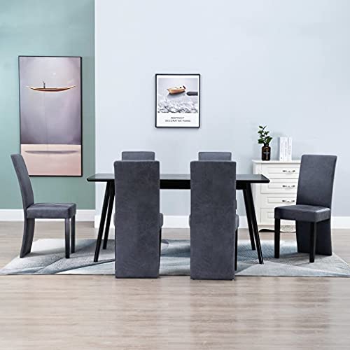 vidaXL 6 pcs Set of Dining Chairs in Modern Design, Upholstered in Gray Faux Suede Leather - Ergonomic & Comfortable Seating with High Backrest