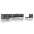 vidaXL 7-Piece White Patio Lounge Set with Cushions - Durable Woven Fabric and Powder-Coated Steel - Modular Outdoor Sofa Set - 