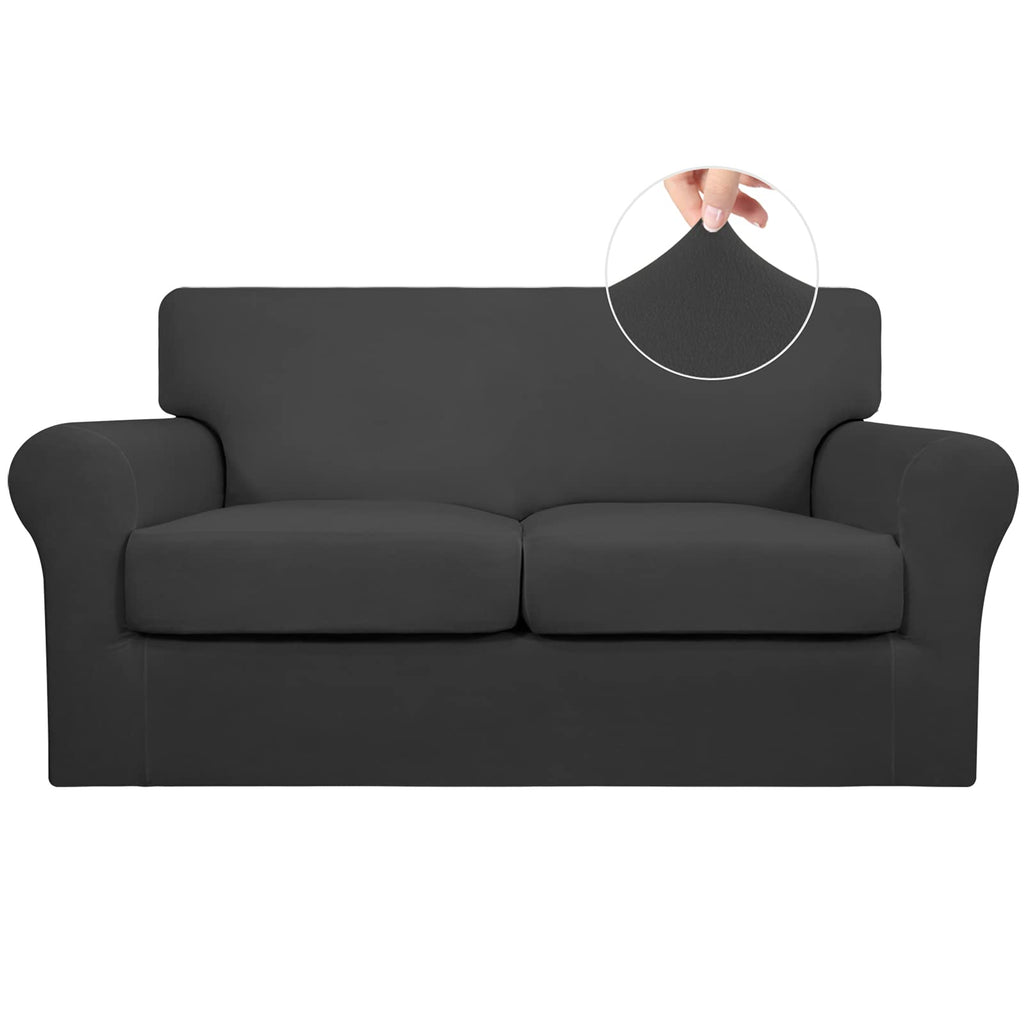 Easy-Going 3 Pieces Stretch Soft Couch Cover For Dogs - Washable Sofa Slipcover For 2 Separate Cushion Couch - Elastic Furniture Protector For Pets, Kids (Loveseat, Dark Gray)