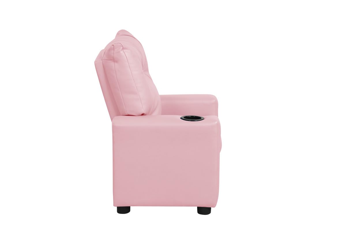 Lilola Home Perline 23&quot; W Pink PVC Fabric Kids Recliner Chair with Cupholder