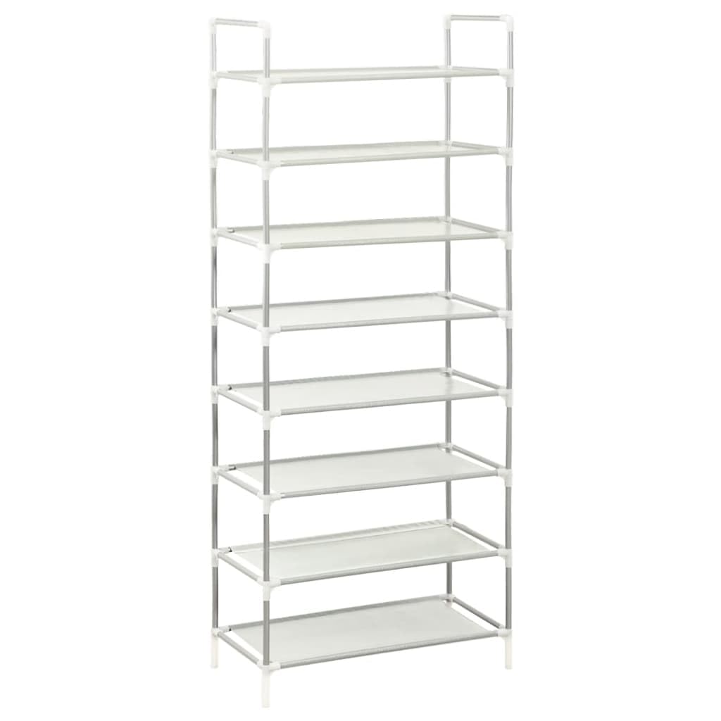 vidaXL Silver Shoe Rack with 8 Shelves - Lightweight Metal Frame and Non-woven Fabric - Spacious Footwear Organizer – Easy Assembly Required