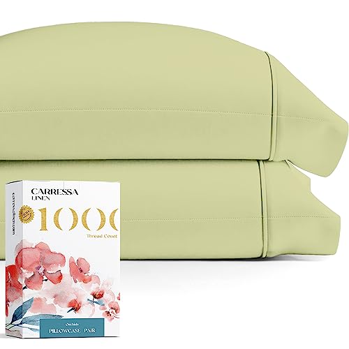 1000 Thread Count Egyptian Cotton Pillow Cases, Sage Queen Pillowcase Set Of 2, Longstaple Combed Pure Natural Cotton Pillows Fo