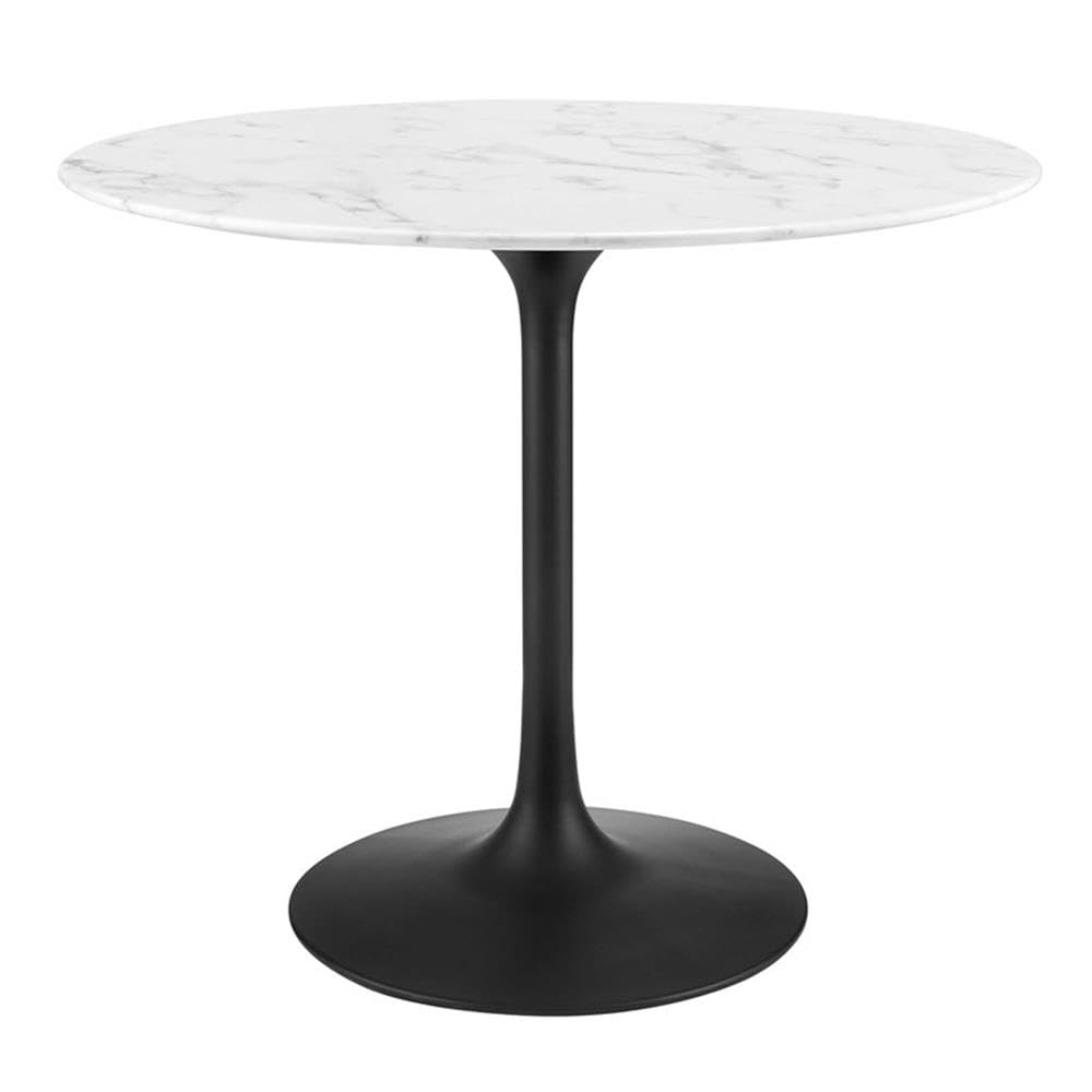 Modway Lippa Mid-Century Modern 36&quot; Round Artificial Marble Dining Table In Black White