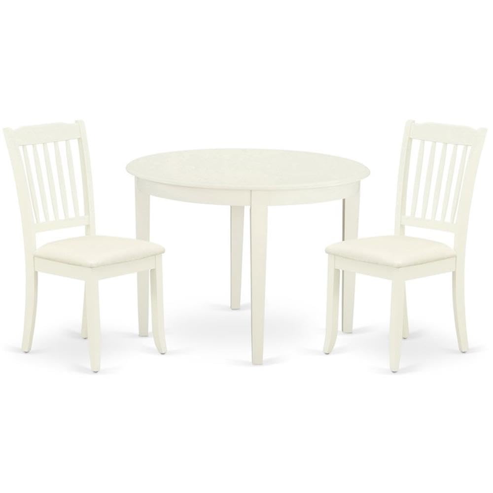 East West Furniture Boda3-Whi-C 3 Piece Kitchen Table & Chairs Set Contains A Round Dining Room Table And 2 Linen Fabric Upholstered Dining Chairs, 42X42 Inch, Linen White