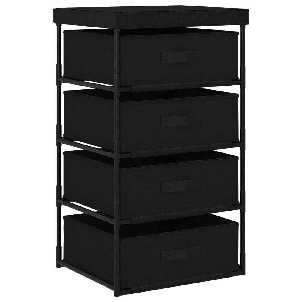 vidaXL Black Storage Rack with 4 Fabric Baskets - Modern Style Organiser Unit for Home and Office - Steel Constructed Lightweight Dresser
