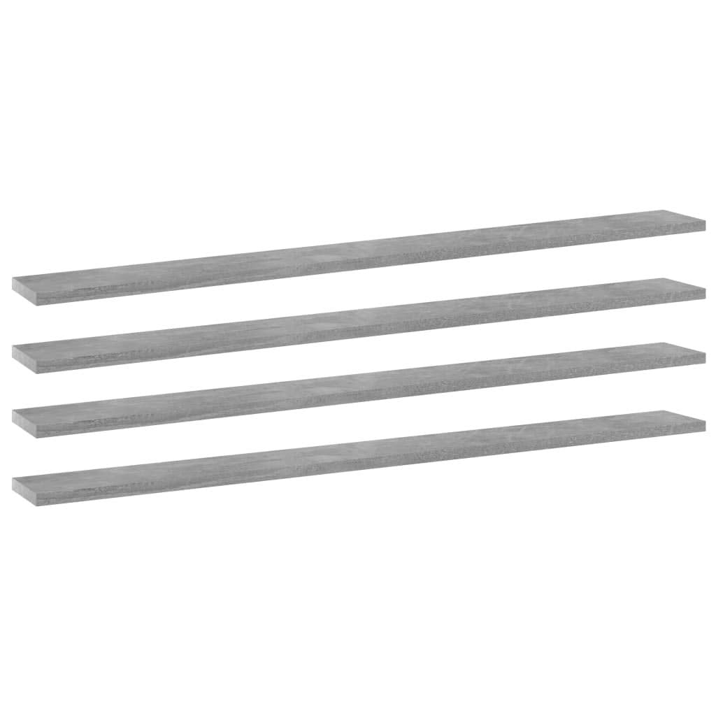 vidaXL Concrete Gray Bookshelf Boards, Engineered Wood, Modern Design, Easy to Clean, Set of 4, Each Measures 39.4&quot;x3.9&quot;x0.6&quot;