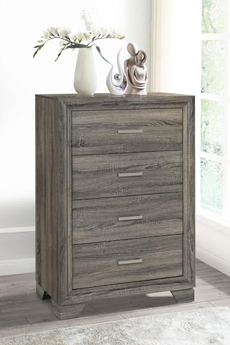 Coaster Home Furnishings Wright Transitional Wood 4-Drawer Bedroom Chest of Drawers Chiffonier Clothing Storage Cabinet Bedroom Armoire Tall Dresser Organizer Unit Brown Oak 223345