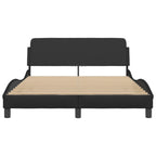 vidaXL Elegant Double Bed Frame with Headboard - Black Faux Leather/Metal/Pine Wood Bedroom Furniture, 81.9"x55.9", Supports and Plywood Slats
