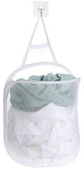 Mesh Laundry Hamper Bag with Handle, Portable Foldable Hanging Storage Basket for Bathroom, Polyester
