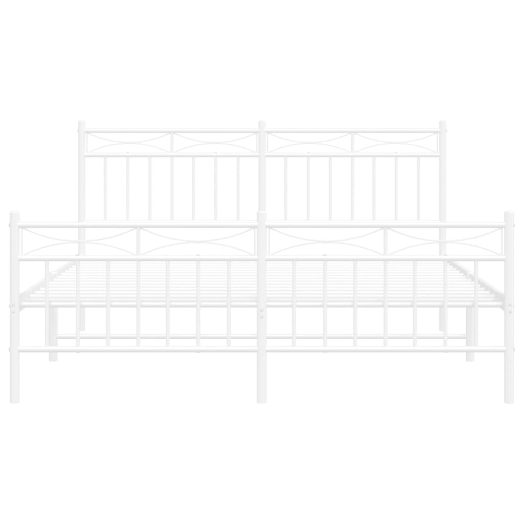 vidaXL 11'' Metal Queen Bed Frames with Headboard and Footboard, Platform Bed Frame with Strong Metal Slats Support, Under Bed Storage, Noise Free, White, Without Mattress