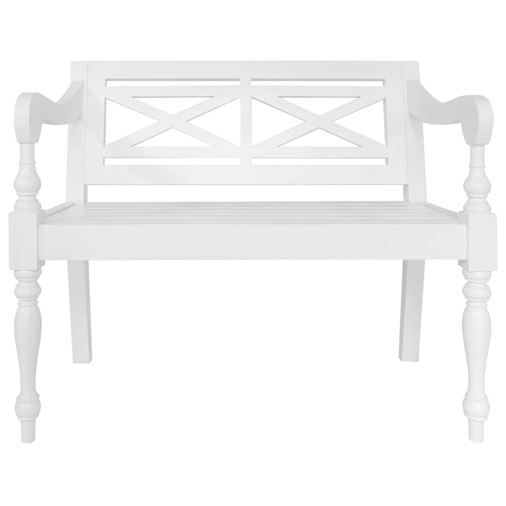 vidaXL Batavia Two Seater Bench in Elegant Solid Mahogany Wood with White Finish for Indoor Living Space