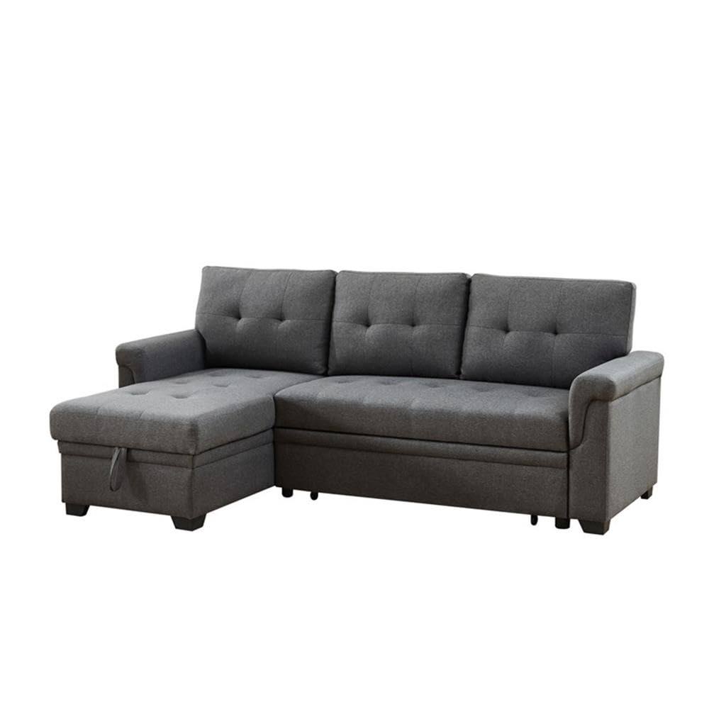 Lilola Home Sierra Dark Gray Linen Reversible Sleeper Sectional Sofa with Storage Chaise