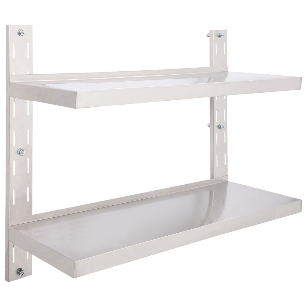 vidaXL Industrial 2-Tier Floating Wall Shelf, Stainless Steel, Adjustable Mounting Bracket Offering Extra Storage Space, Size: 39.4&quot;x11.8&quot;,Gray.