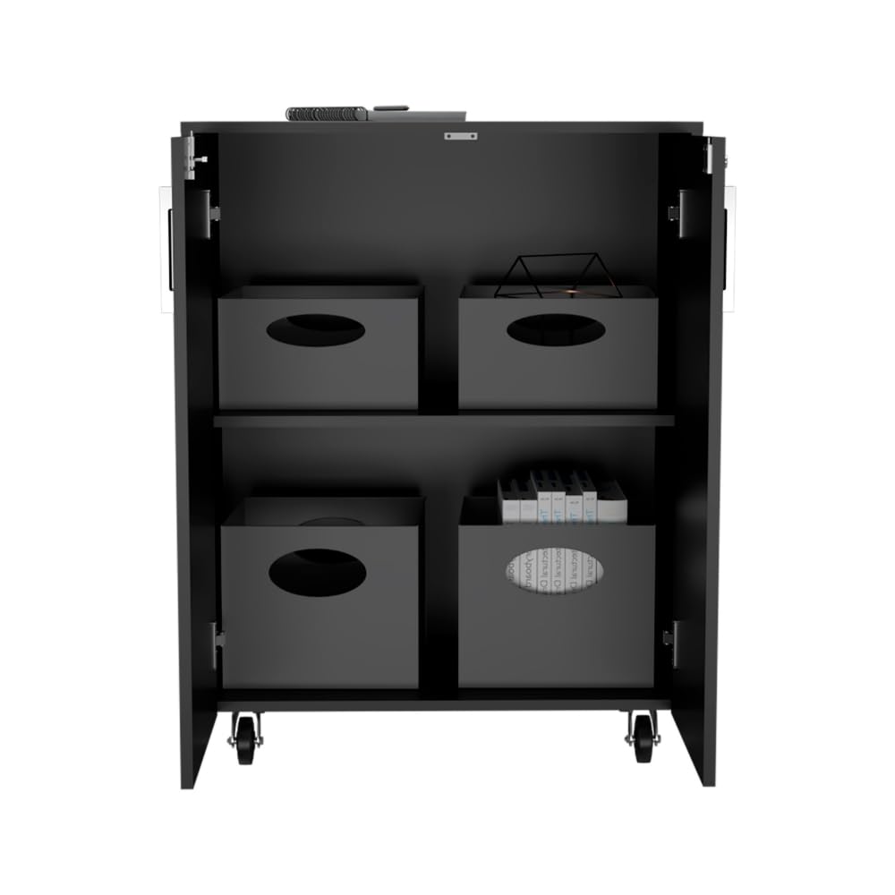 Storage Cabinet Lions, Double Door And Casters-Black