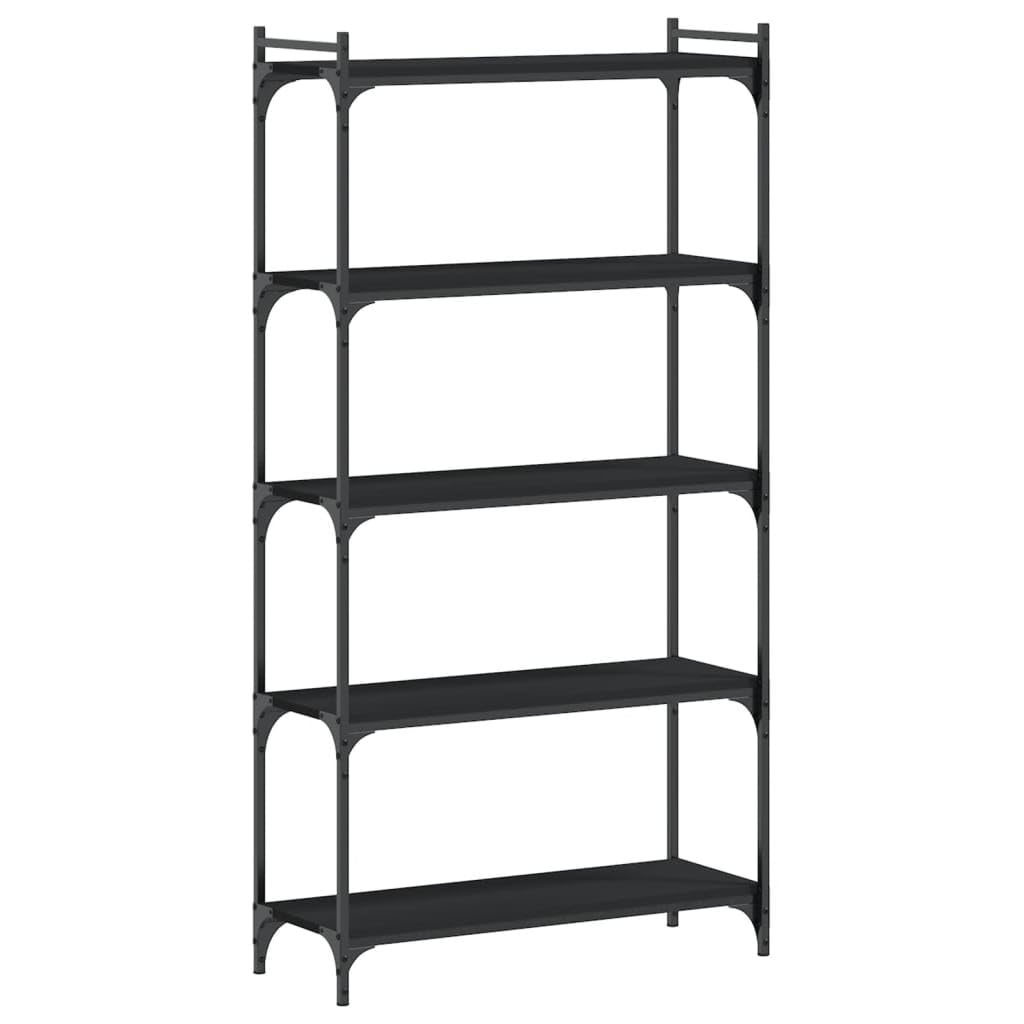 vidaXL Freestanding 5-Tier Bookcase – Engineered Wood and Metal Construction, Black Finish, Industrial Style, Ample Storage Space