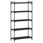 vidaXL Freestanding 5-Tier Bookcase – Engineered Wood and Metal Construction, Black Finish, Industrial Style, Ample Storage Space