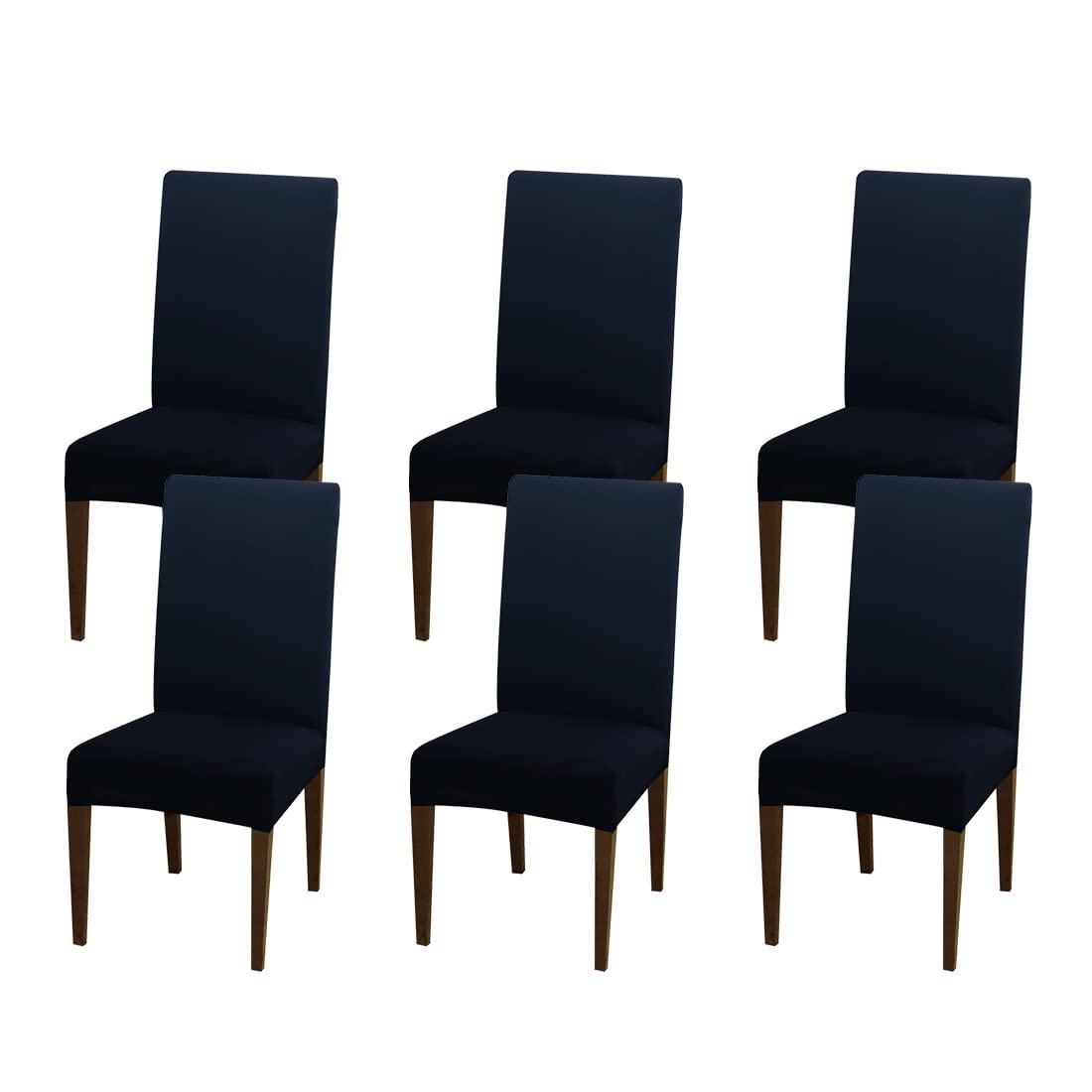 Jqinhome 6 Pcs Dining Chair Slipcover,High Stretch Removable Washable Chair Seat Protector Cover For Home Party Hotel Wedding Ceremony (Navy Blue)