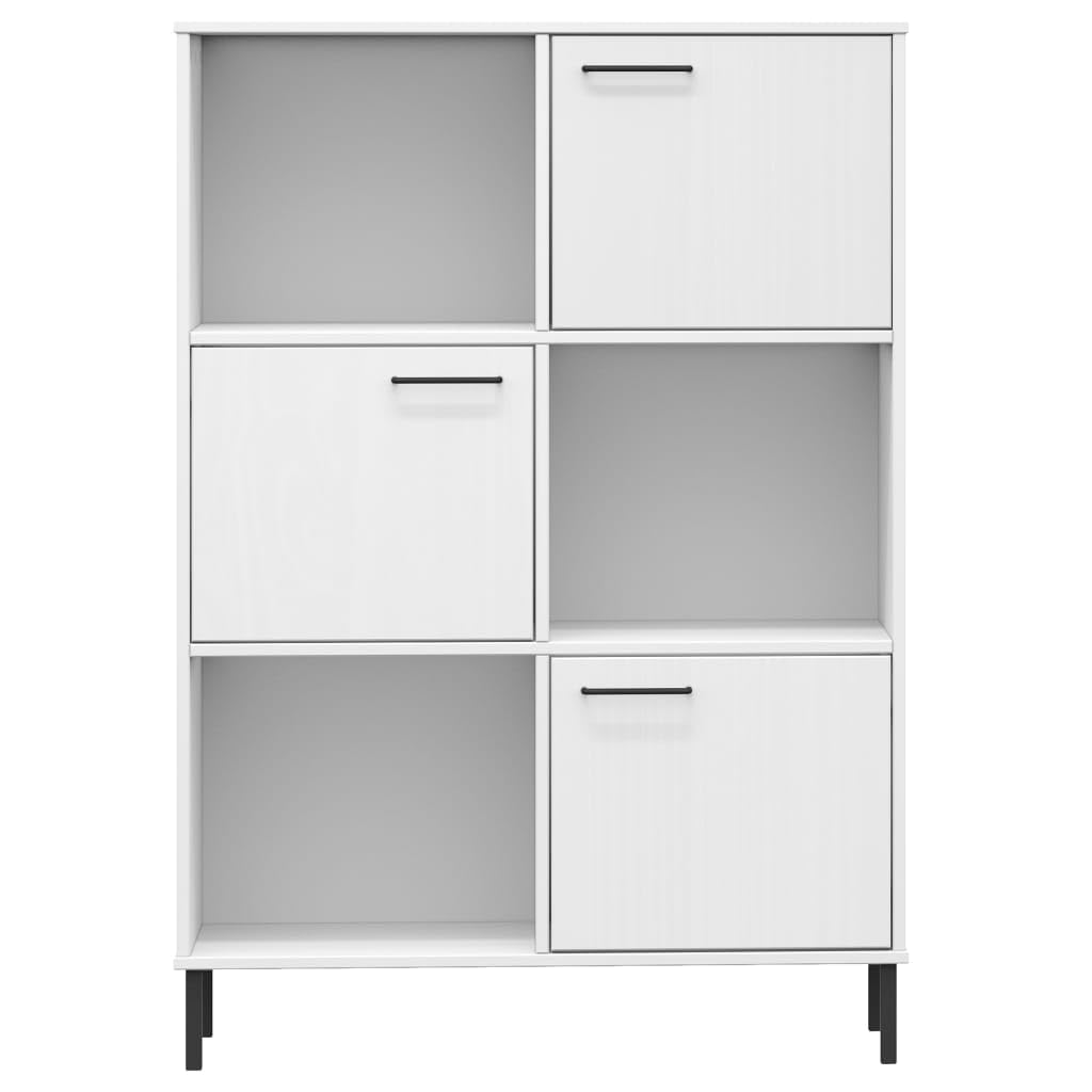vidaXL Solid Pinewood Bookcase with Metal Legs - Modern Industrial Style White Bookcase, Freestanding Display Storage Shelf