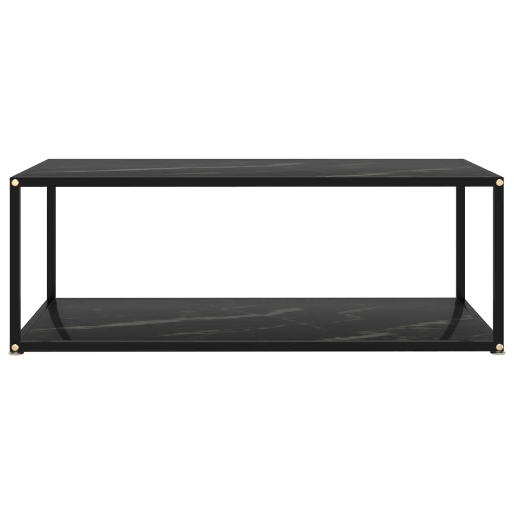 vidaXL Black Modern Coffee Table with Storage Shelf, Tempered Glass and Powder-Coated Steel, Rectangular Shape, Marble Texture, Dimensions 39.4x19.7x13.8