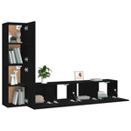 vidaXL TV Stand Set 4 Piece, Wall Mounted Entertainment Center, TV Stand Console with Storage, Modern Style, Black Engineered Wood