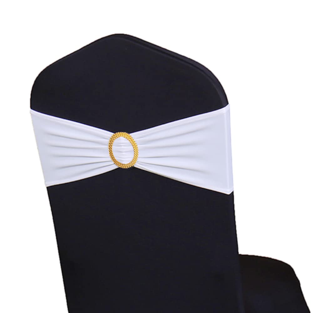 Wensinl Pack Of 50 Spandex White Chair Sashes With Gold Buckles, Stretch Chair Sashes For Wedding Party Baby Shower Ceremony Eve