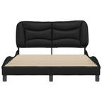 vidaXL Full-Size Bed Frame & Headboard in Black Faux Leather with Waved Design, Plywood Slats & Plush Cushion - Elegant Bedroom Furniture