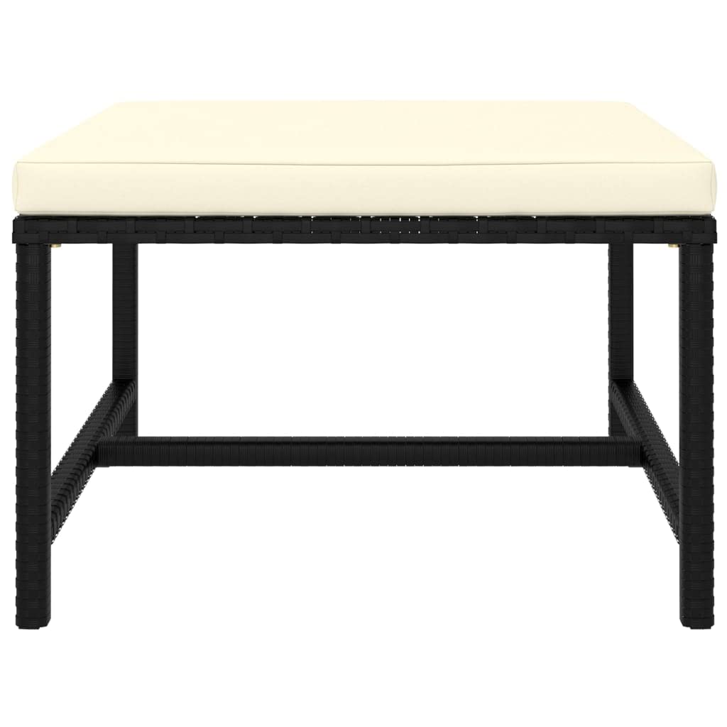 vidaXL Black Poly Rattan Sectional Footrest with Cream White Cushions - Versatile Outdoor Furniture - Steel Frame - Weather-Resistant Material