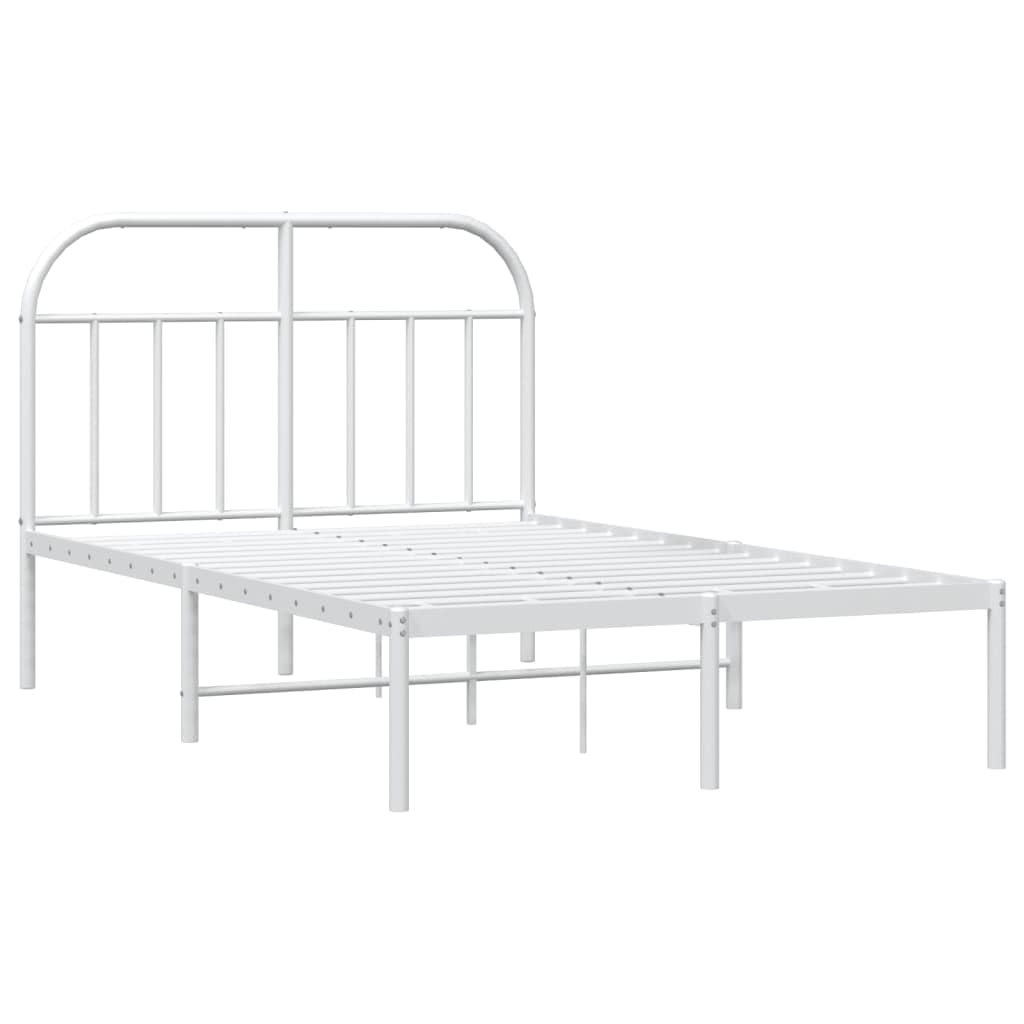 vidaXL Classic Double Bed Frame with Storage and Headboard, White Metal Constructed Bed, Compatible with 53.9&quot;x74.8&quot; Mattress