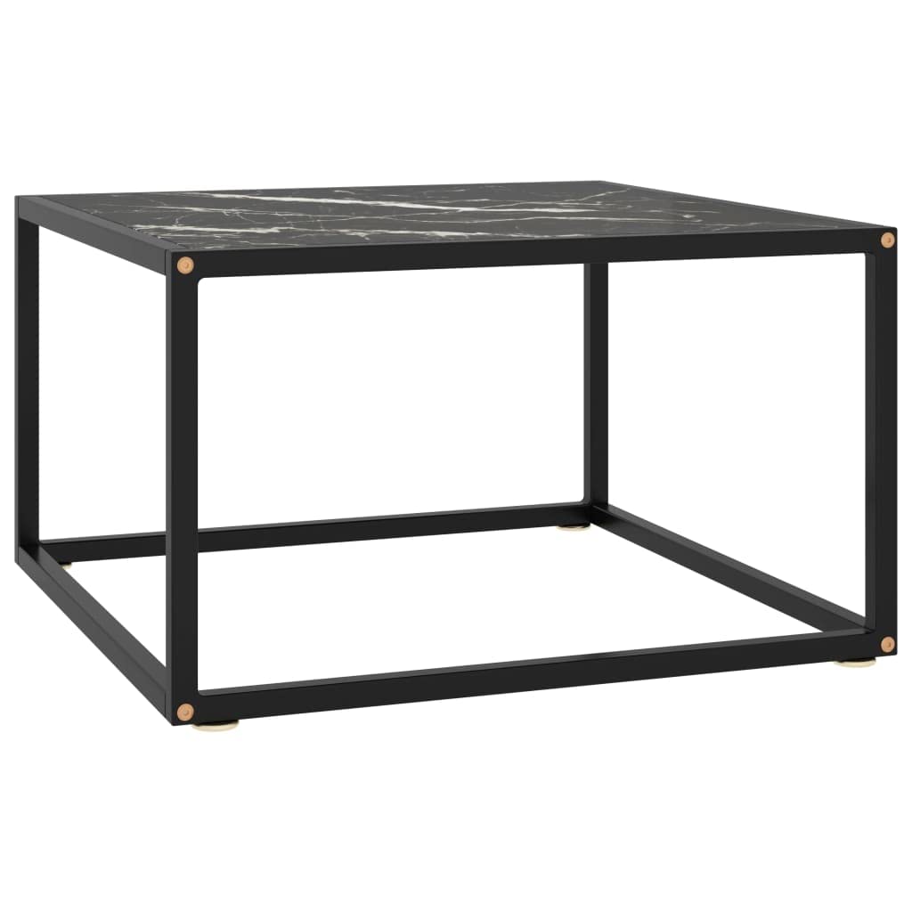 vidaXL Black Coffee Table with Black Marble Glass, Contemporary Square Design, Durable Tempered Glass & Powder-Coated Steel Construction, 23.6&quot;x23.6&quot;x13.8&quot;, Easy Assembly Required