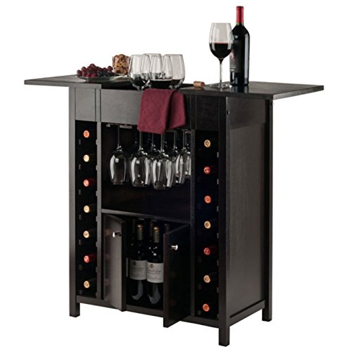 Ergode Alta Wine Storage Shelf | Modern Espresso Finish | 8 Bottle Capacity | Glass Cabinet Door | Accessory Storage | 19.1' W x 12.7' D x 37.4' H (92655-VV)