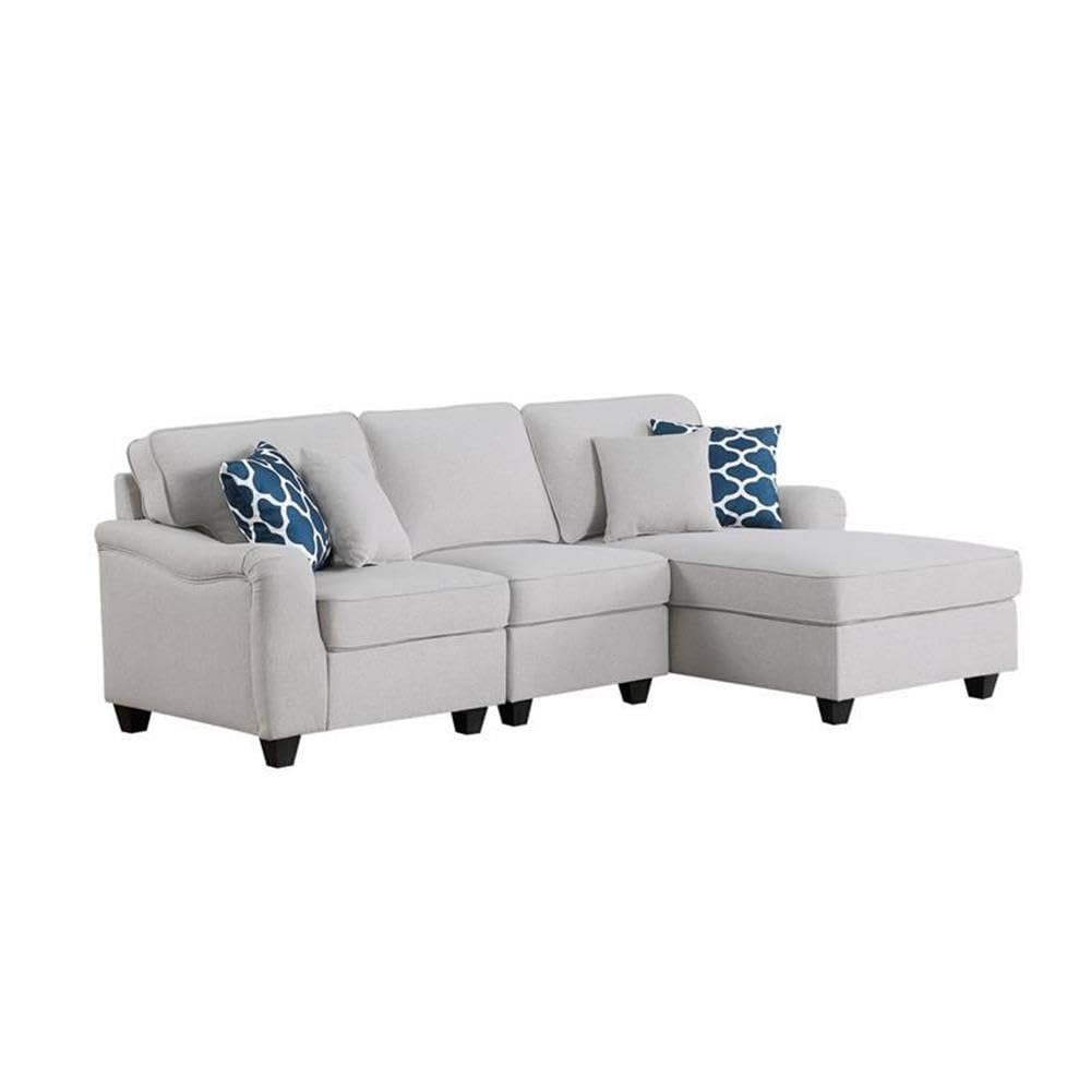 Lilola Home Leo Light Gray Linen 3Pc Sectional Sofa Chaise