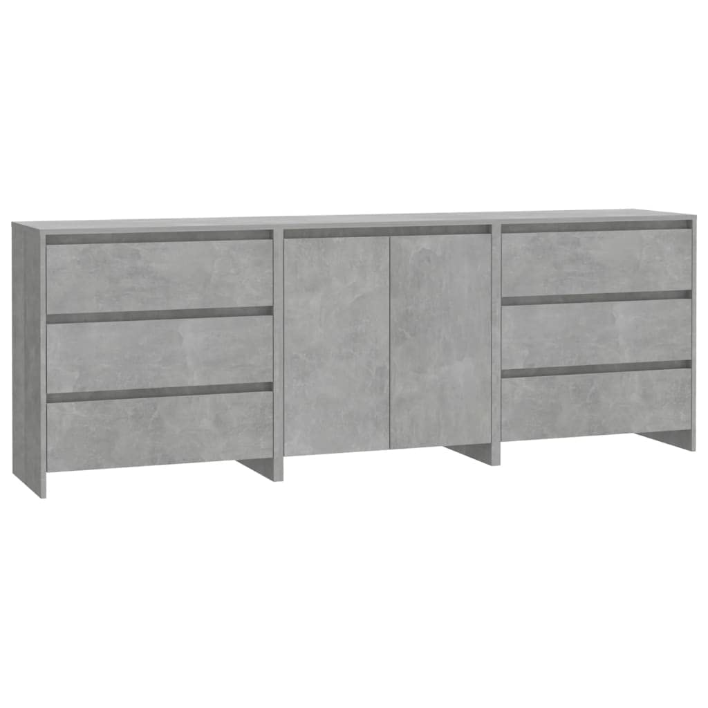 Vidaxl Sideboard 3 Piece Home Indoor Bedroom Living Room Highboard Buffet Side Storage Console Cabinet Furniture Concrete Gray Engineered Wood
