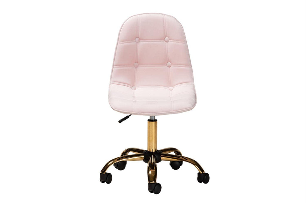 Baxton Studio Kabira Pink Velvet Fabric And Gold Metal Swivel Office Chair