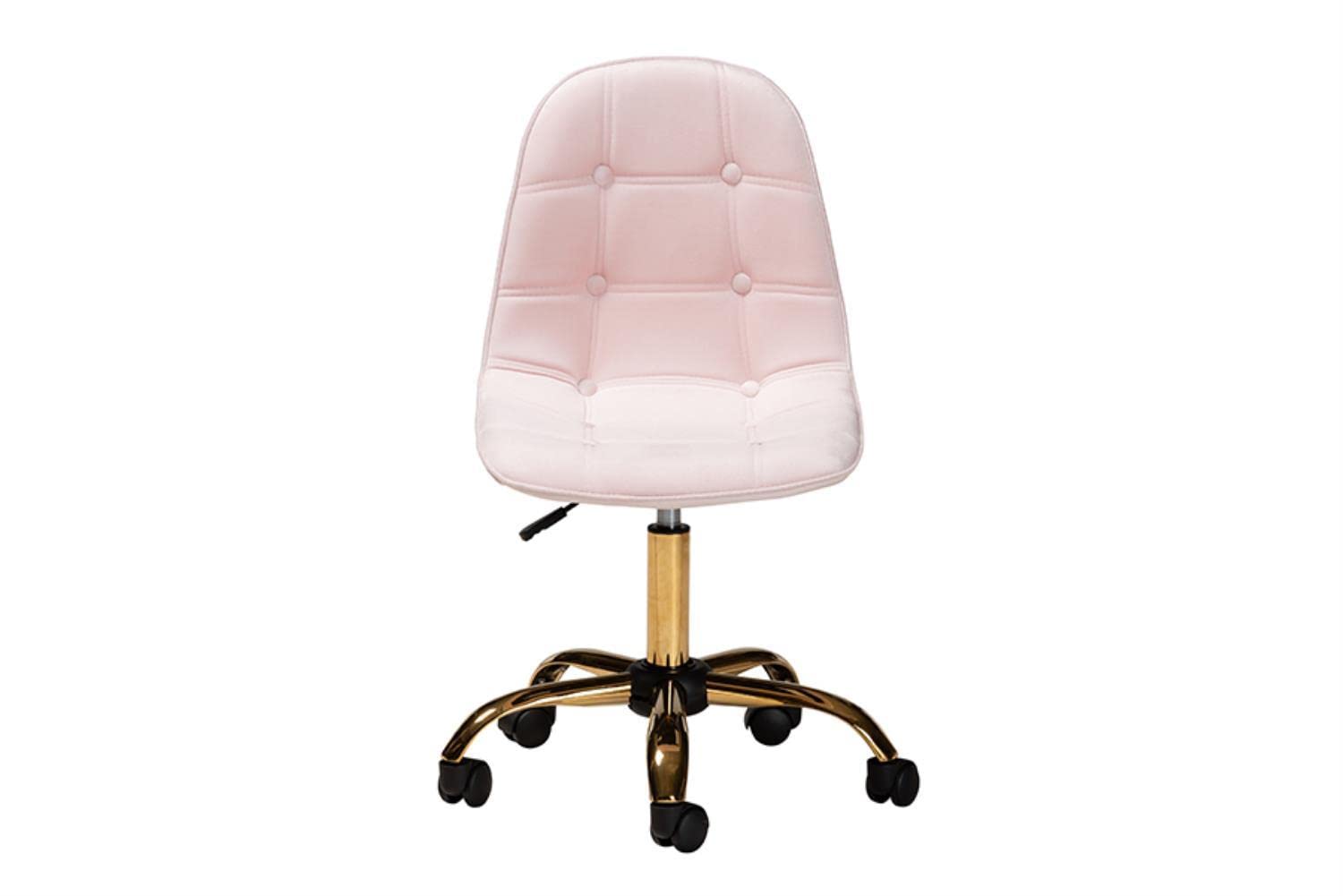 Baxton Studio Kabira Pink Velvet Fabric And Gold Metal Swivel Office Chair