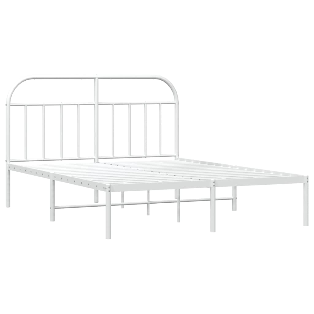 vidaXL 12 Inch White Queen Bed Frame with Headboard, Sturdy Metal Platform Bed Frame & Slats, Extra Under Bed Storage, No Box Spring Needed, Without Mattress
