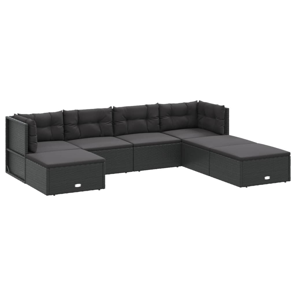 vidaXL 7 Piece Patio Lounge Set - Outdoor Furniture with Cushions, Black Poly Rattan - Stable Steel Frame, Adjustable Seats, Mod