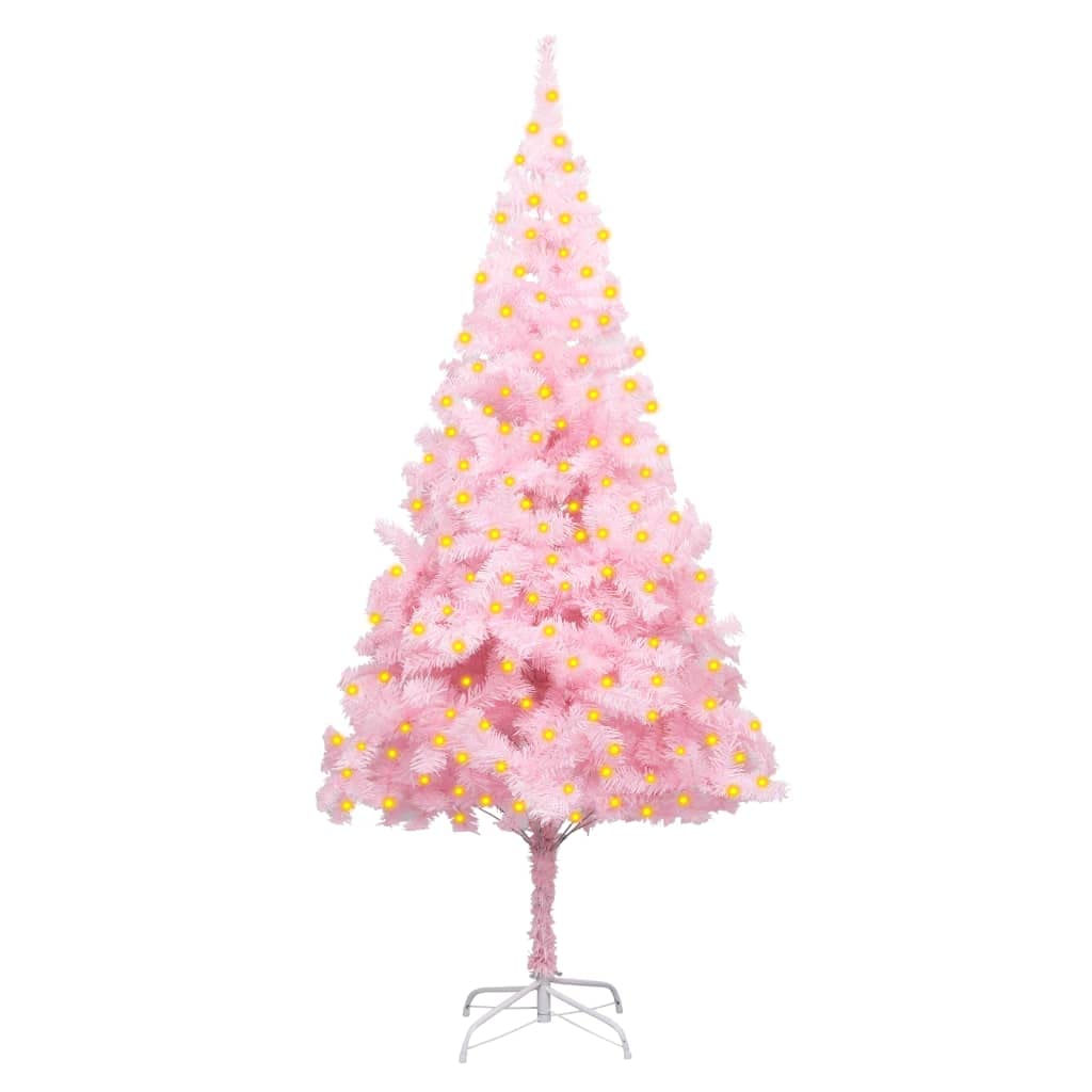 vidaXL Pink Artificial Christmas Tree with LEDs and Stand, 82.7&quot; Tall, Sustainable PVC Material with Steel Feet for Stability, Energy-Efficient Lighting, Unique Holiday Decor